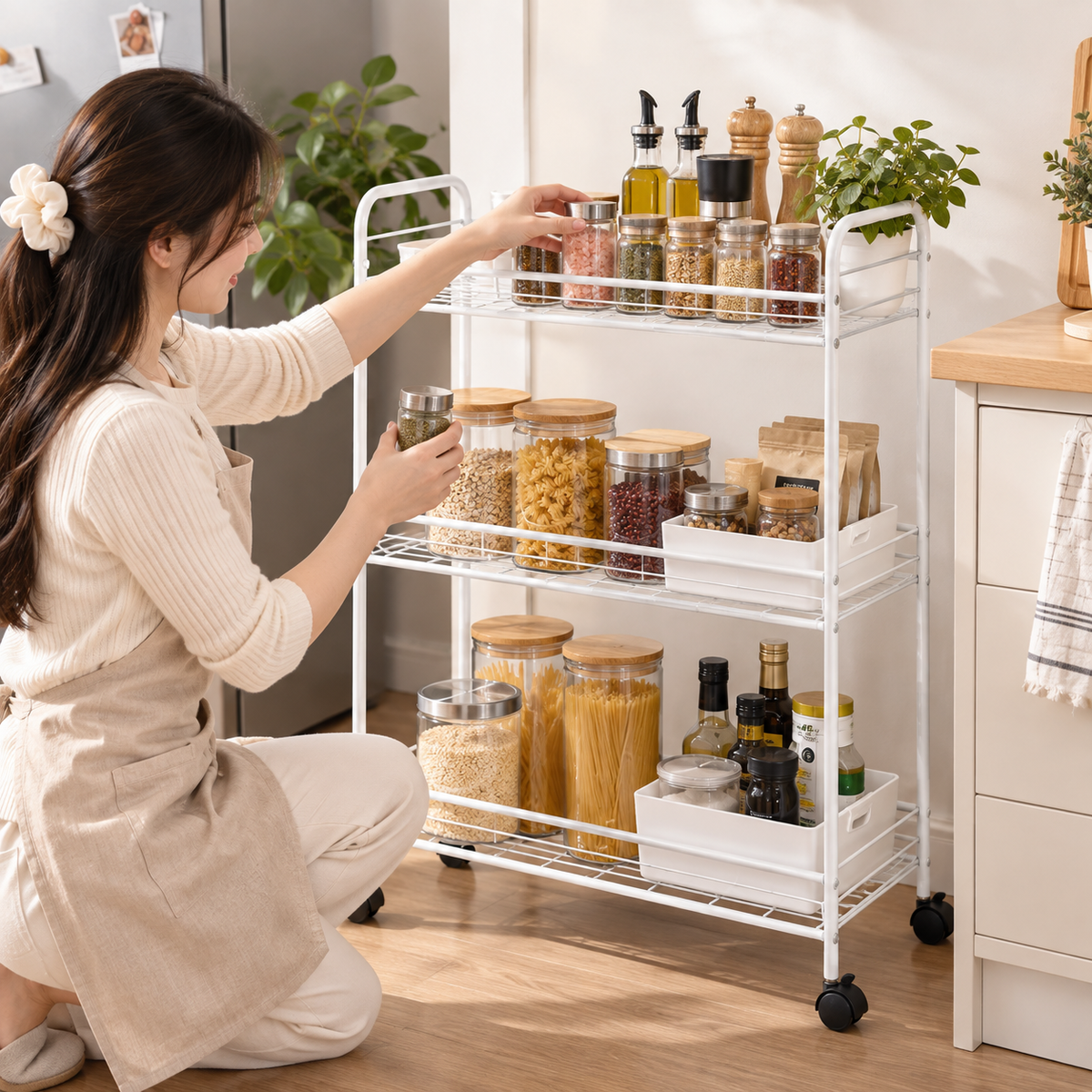 Slim 3-Tier Household Rolling Cart