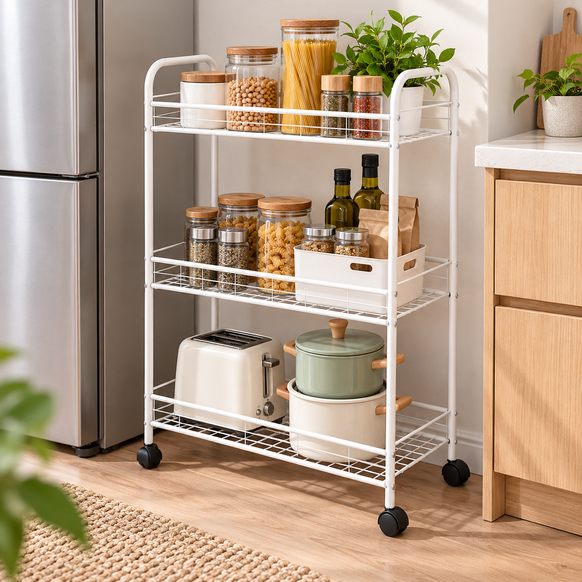 Slim 3-Tier Household Rolling Cart