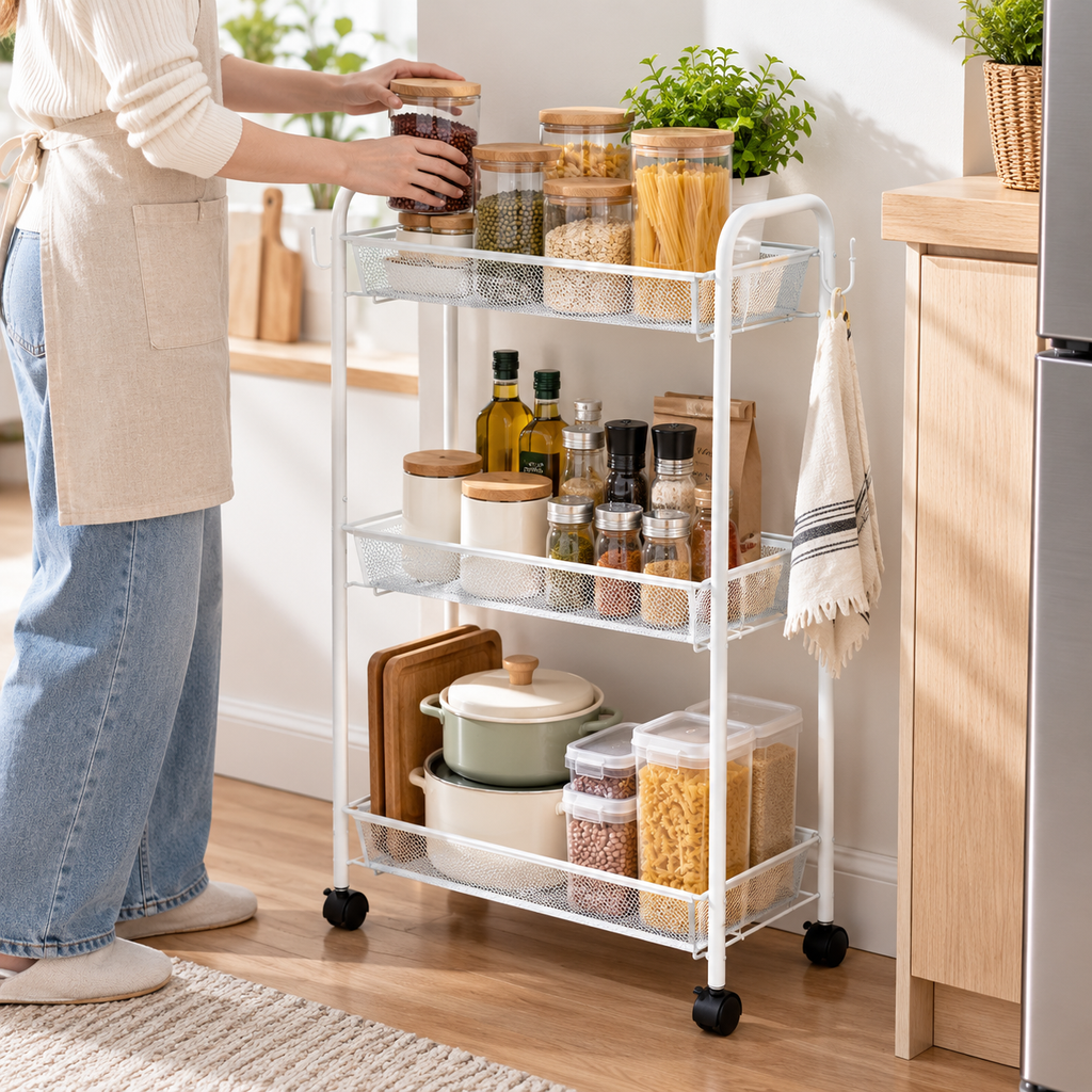 Slim 3-Tier Bathroom Rolling Cart