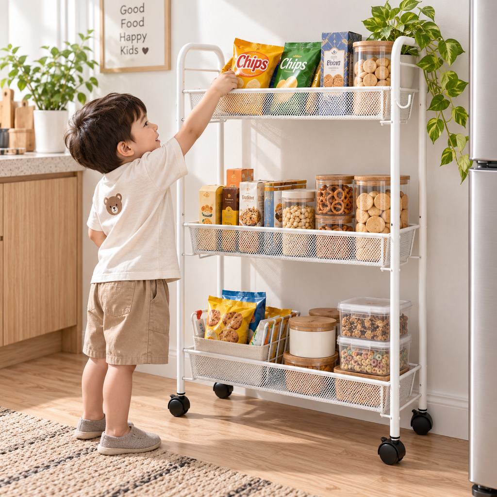 Slim 3-Tier Bathroom Rolling Cart