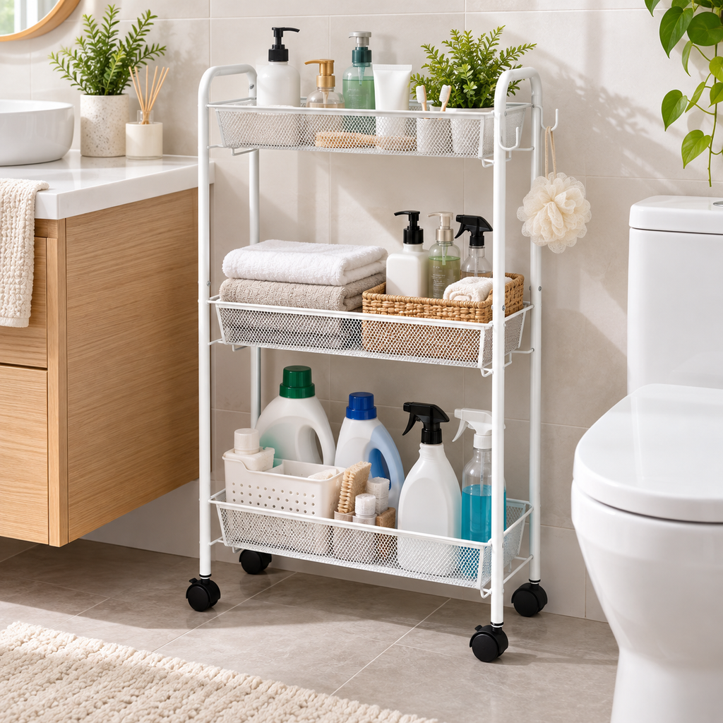 Slim 3-Tier Bathroom Rolling Cart