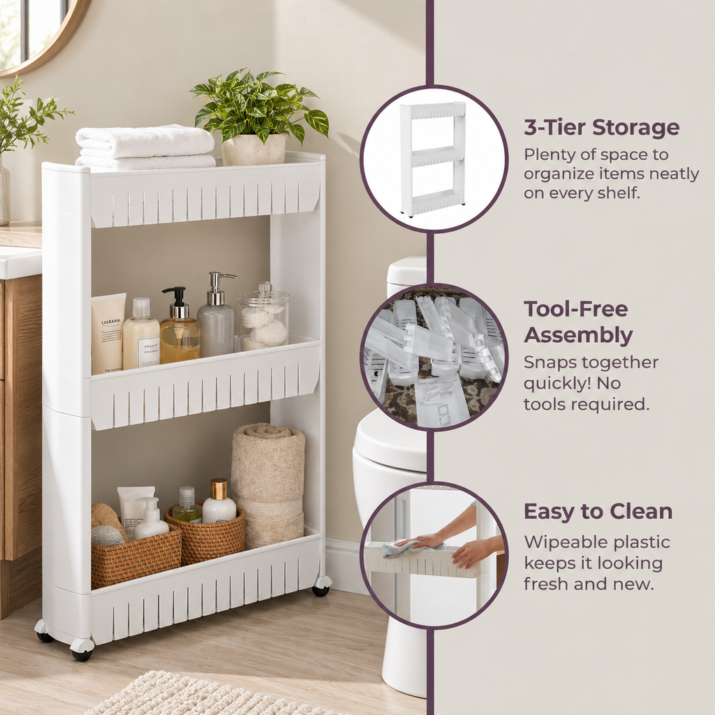 3-Tier Narrow Rolling Organizer Cart