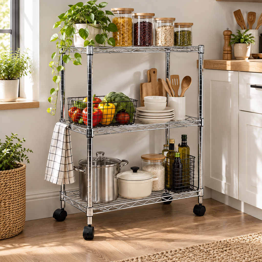 Chrome 3-Tier Utility Rolling Cart