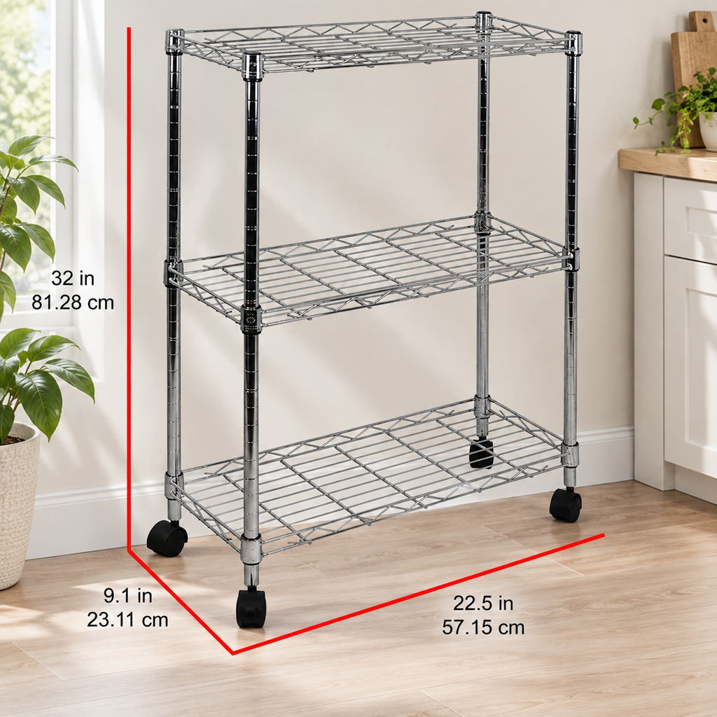 Chrome 3-Tier Utility Rolling Cart
