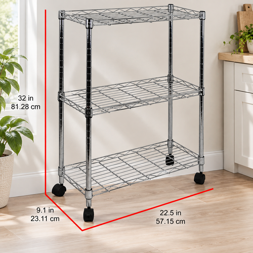 Chrome 3-Tier Utility Rolling Cart