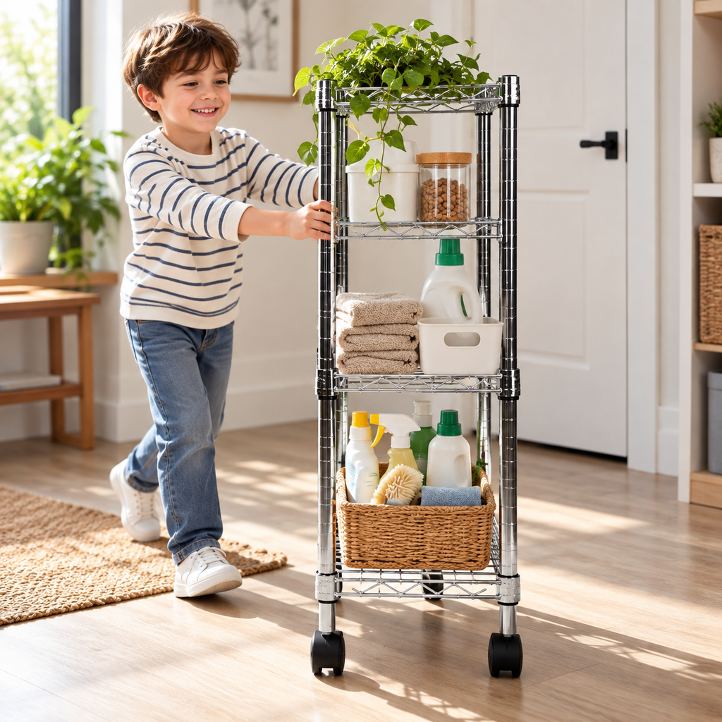 Chrome 3-Tier Utility Rolling Cart