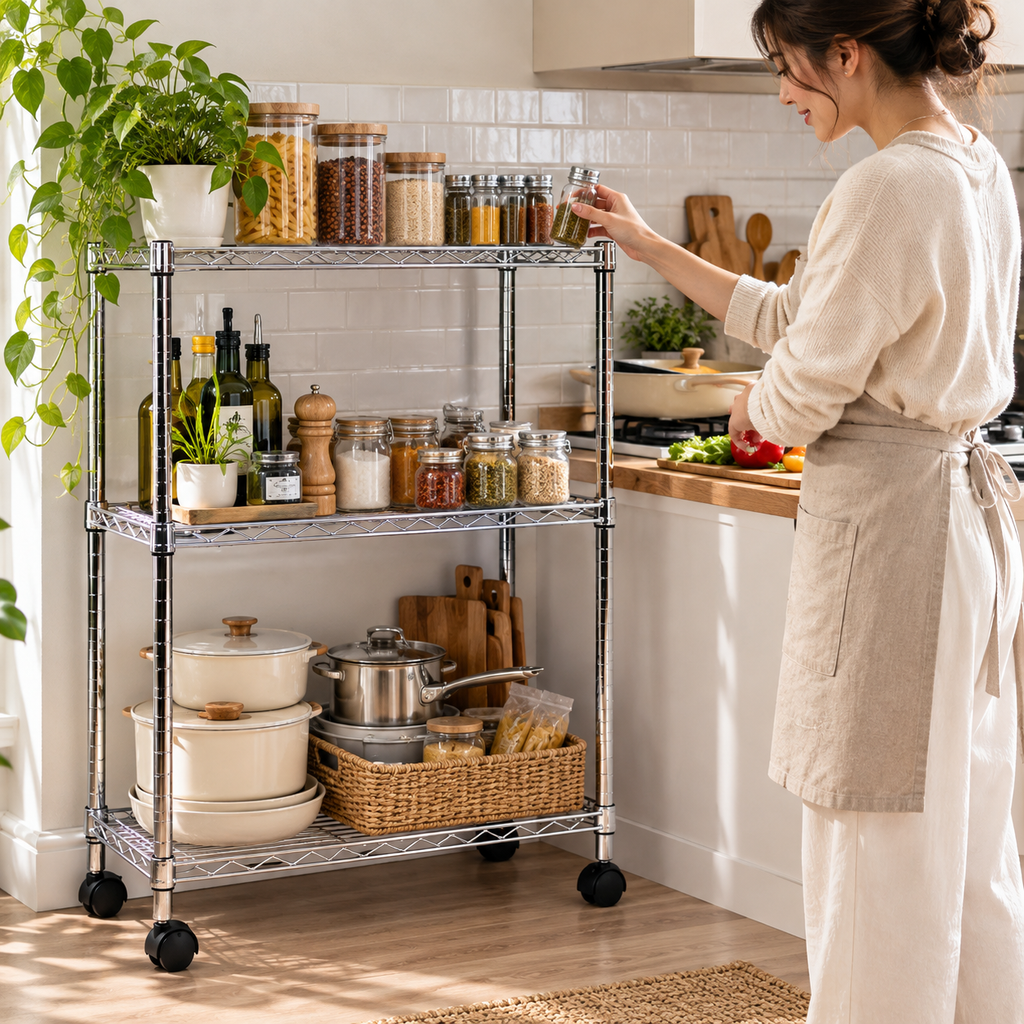 Chrome 3-Tier Utility Rolling Cart