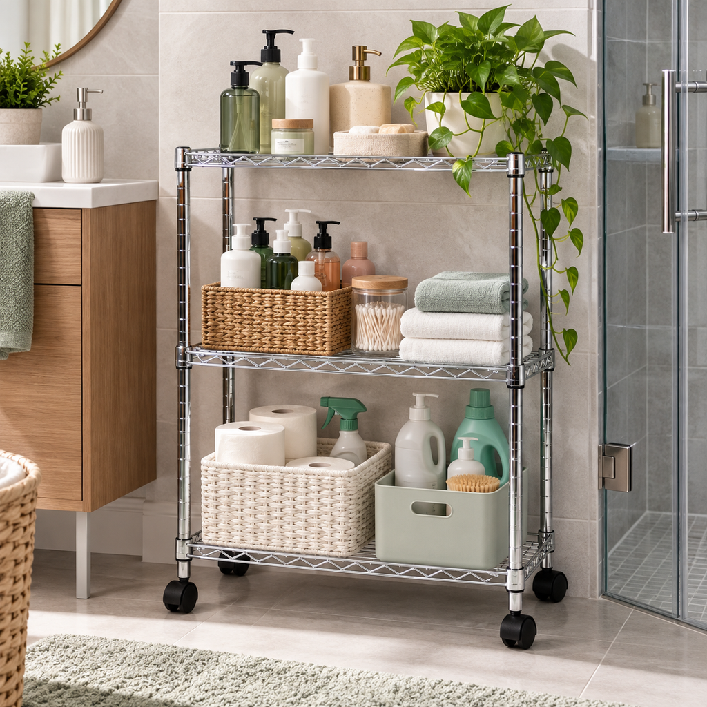 Chrome 3-Tier Utility Rolling Cart
