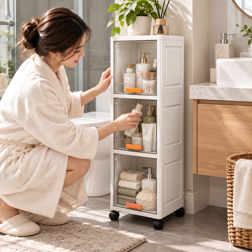 Slim 3-Tier Rolling Storage Cabinet