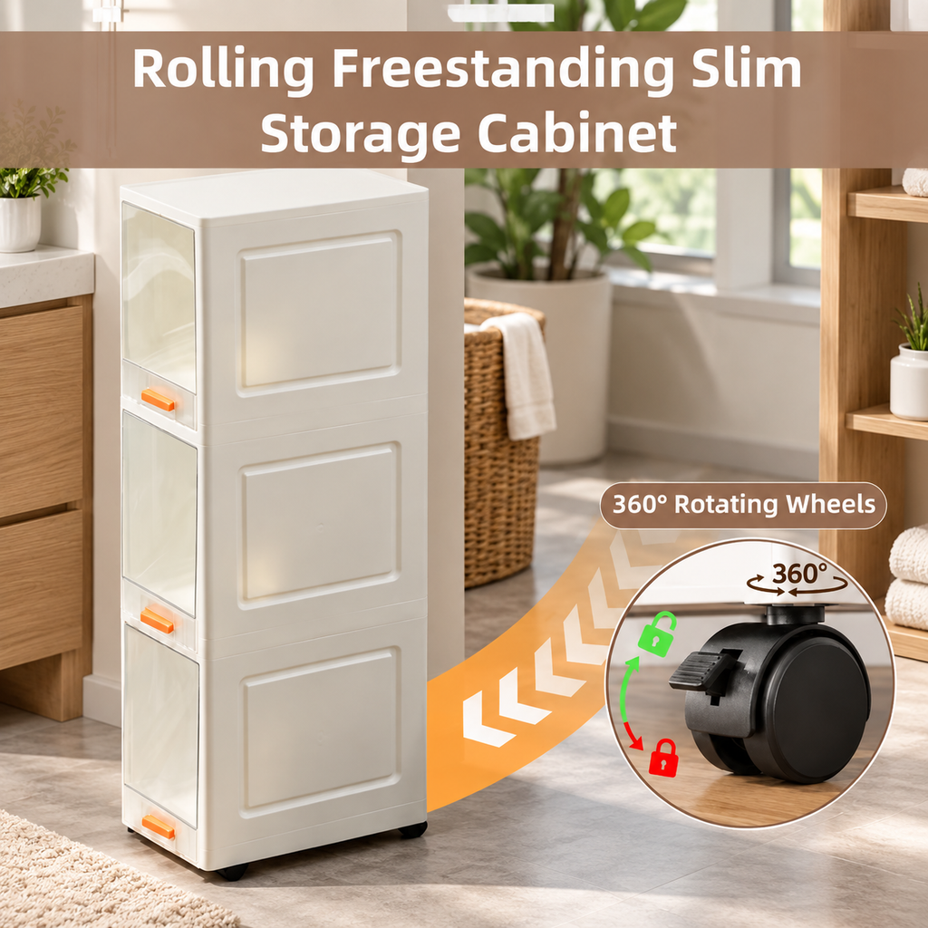 Slim 3-Tier Rolling Storage Cabinet