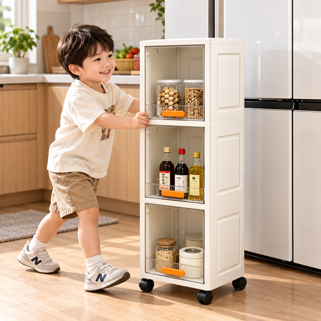 Slim 3-Tier Rolling Storage Cabinet