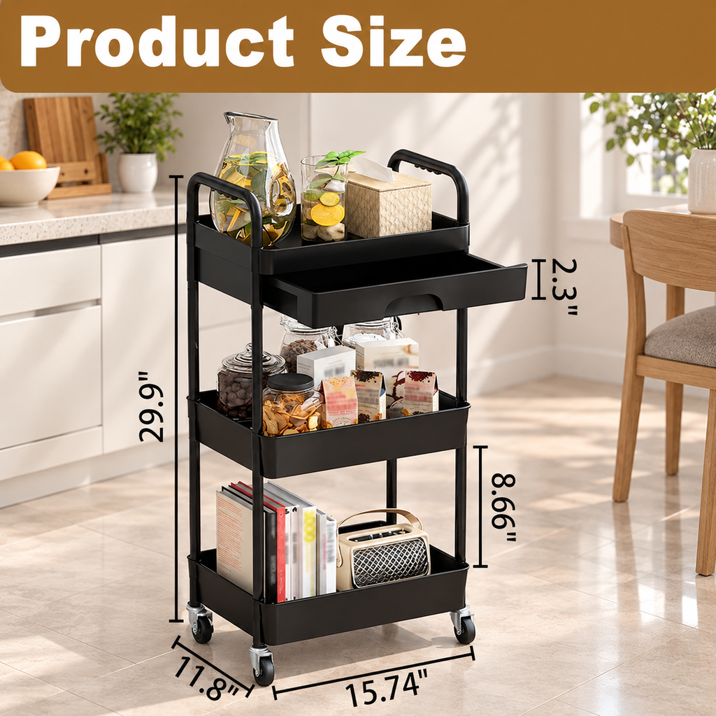3-Tier Rolling Drawer Storage Cart