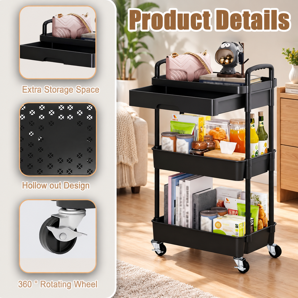 3-Tier Rolling Drawer Storage Cart