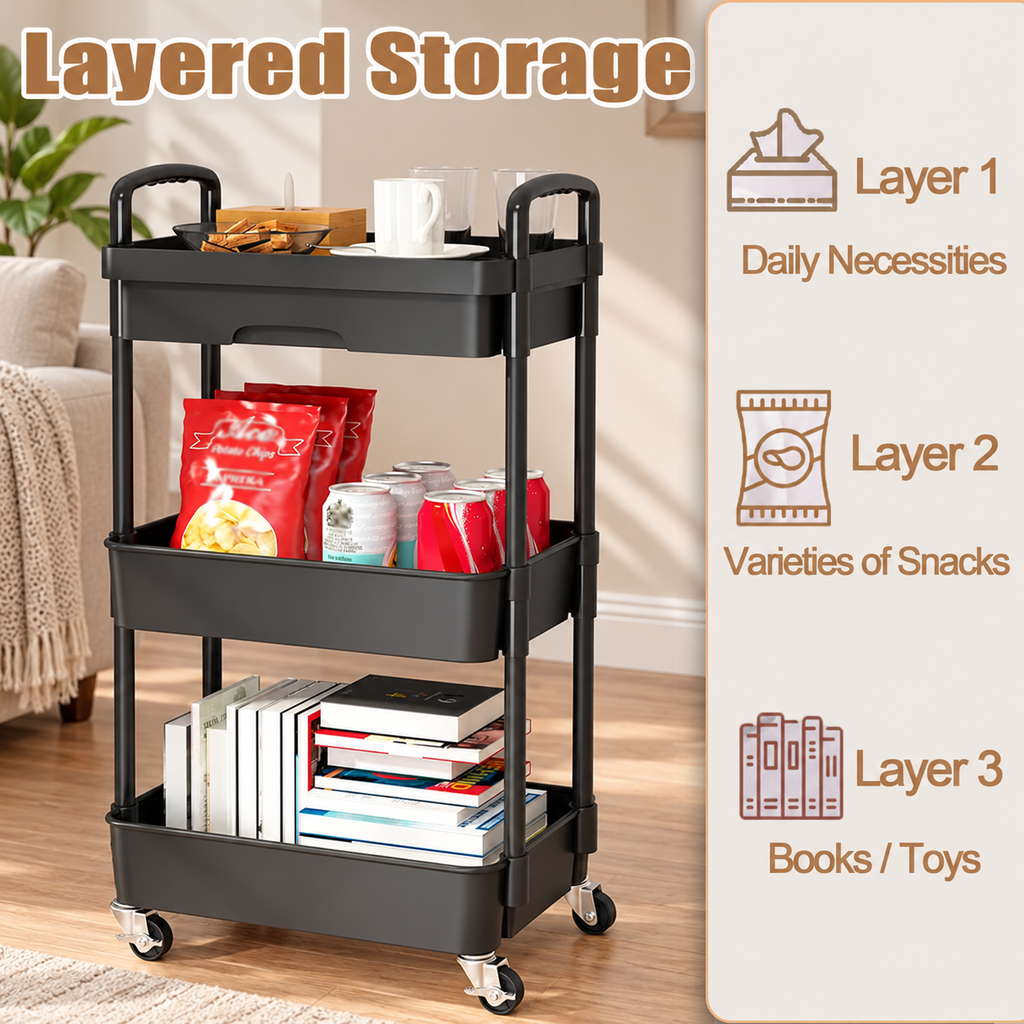 3-Tier Rolling Drawer Storage Cart